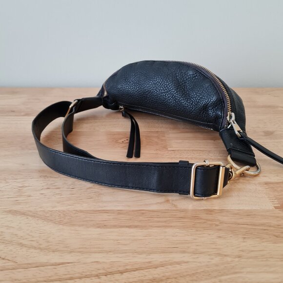 Rebecca Minkoff Bree Belt Bum Bag Fanny Pack Pebbled Leather Black Zip Crossbody - Picture 6 of 11